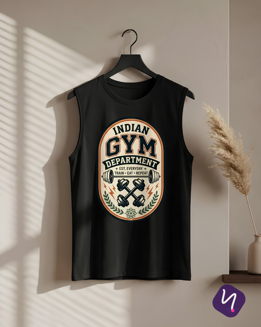 Gym Sleeveless T-Shirt for Men – Indian Gym Department Graphic Tee