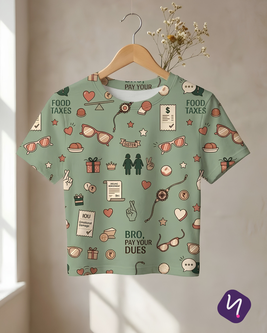 Rakhi AOP Crop Top for Women – Cute Brother Sister Graphic Top